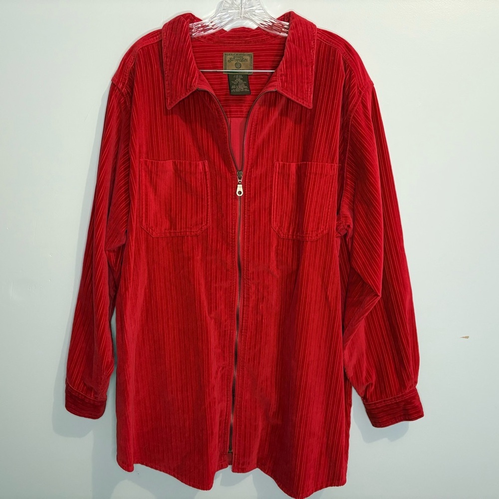 Vintage St. John’s Bay Red Corduroy Zip Up Shacket 100% Cotton Long Sleeve 22W